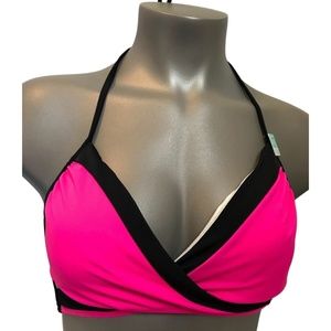Victoria's Secret PINK Pink & Black Body Wrap Halter Swim Top S (AA-C)